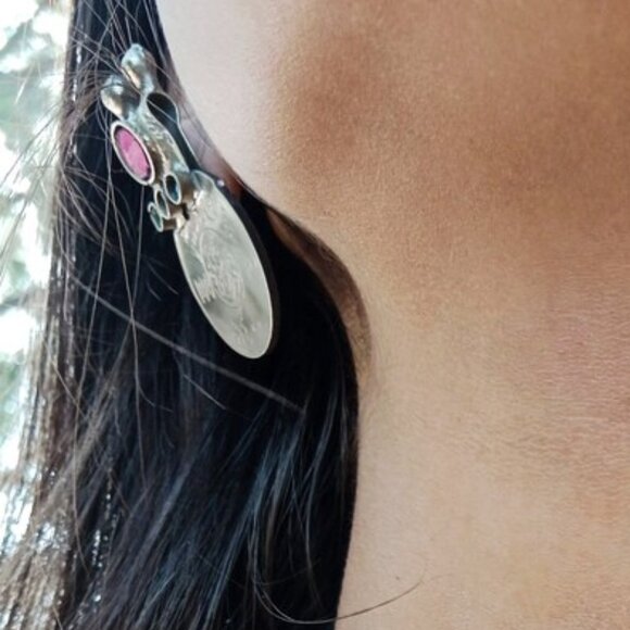 Vintage Coins Necklace With Earrings, Coins Jewelry Set With Glass Stones - Picture 2 of 11